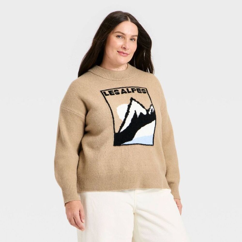 Women's Long Sleeve Cozy Alpine Crewneck Pullover Sweater - Brown XXL